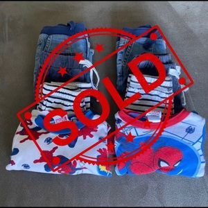 Twin Boy 9mo pk 6 pants & 2 Spider-Man Pajamas.